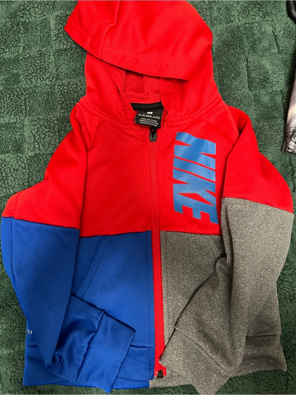 Nike Colorblock Zip Hoodie in Red, Blue, Gray - 3T